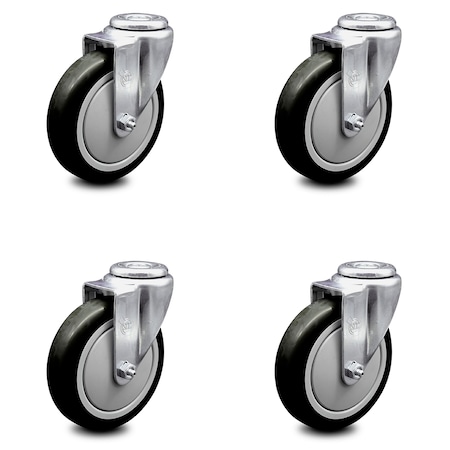 Service Caster 5 Inch Black Polyurethane Wheel Swivel Bolt Hole Caster Set SCC-BH20S514-PPUB-BLK-4